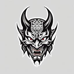 Mask Hannya Tattoo - Incorporates the Hannya mask, representing a vengeful and jealous spirit.  simple color tattoo,white background,minimal