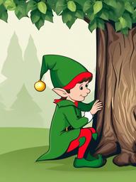 Elf clipart - elf peeking out from behind a tree  color,minimalist,vector clipart