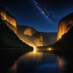 sumidero canyon - illustrate the mystical night scene of sumidero canyon, where towering cliffs and the grijalva river reveal their grandeur under starry skies. 