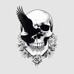 Skull And Bird Tattoo - Skull with bird  minimal tattoo design, white background