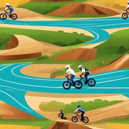 BMX Racing Track Clipart - BMX racers navigating a challenging dirt track.  color vector clipart, minimal style