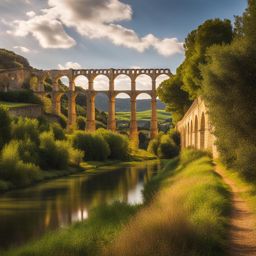 roman aqueducts, with towering arches, traverse the scenic landscapes of southern france. 