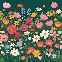 Springtime Field of Flowers clipart - A field filled with spring flowers, ,vector color clipart,minimal