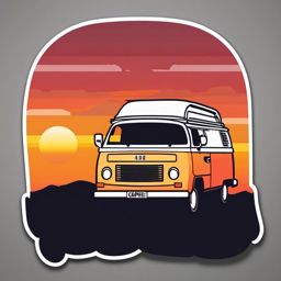 Sunset and Camper Van Emoji Sticker - Sunset views from the camper van, , sticker vector art, minimalist design