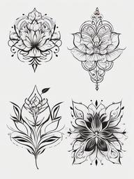 Floral Tattoo Designs - Various designs for tattoos with floral motifs.  simple color tattoo,minimalist,white background