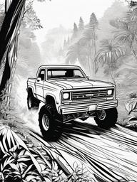 Monster Truck in the Jungle Coloring Pages - Trucks Racing Through Jungle Trails  minimal black outline printable sheet, coloring page