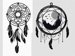 Black and Grey Dream Catcher Tattoo - Tattoo combining a dream catcher with black and grey elements.  simple vector tattoo,minimalist,white background