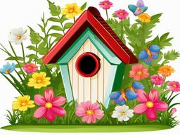 Garden clipart - birdhouse among the flowers  clipart