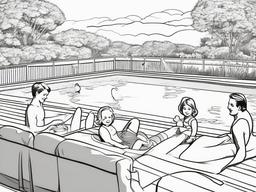 Family enjoying a day at the pool  simple coloring pages