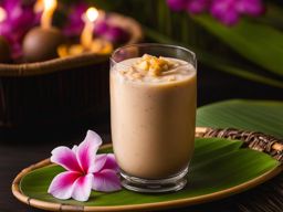 kulolo, a traditional hawaiian taro pudding, enjoyed at a luau on the shores of maui. 