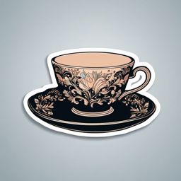 Teacup Sticker - Delicate teacup with a saucer, ,vector color sticker art,minimal