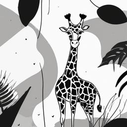 drawing of a cartoon giraffe  minimal rough sketch scribbles,doodles,black and white