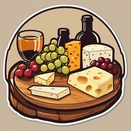 Cheese Board Sticker - Delight in a sophisticated cheese board with an array of cheeses and accompaniments, , sticker vector art, minimalist design