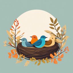 Bird Family clipart - A family of birds in a nest, ,vector color clipart,minimal