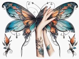 fairy hand tattoo  simple color tattoo style,white background