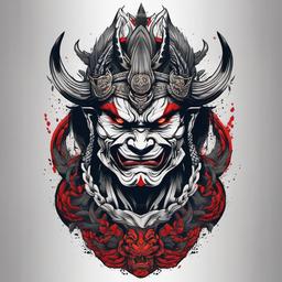 Oni Warrior Tattoo - Tattoo showcasing the strength and power of an Oni warrior.  simple color tattoo,white background,minimal