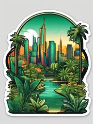 Urban Jungle sticker- Cityscape Greenery Oasis, , color sticker vector art