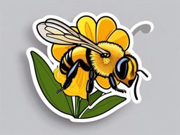 Honey Bee Sticker - A busy honey bee collecting nectar from a flower, ,vector color sticker art,minimal