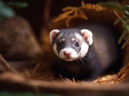 ferret baby playfully tumbling with a fellow ferret in a cozy den 8k ultrarealistic cinematic 