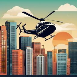 Helicopter Clipart - A helicopter hovering above the city.  color vector clipart, minimal style