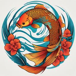 Coy Tattoo-Bold and vibrant tattoo featuring a Koi fish, symbolizing perseverance and strength.  simple color vector tattoo