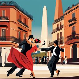 Buenos Aires clipart - Obelisco and Tango dancers in Argentina,  color vector clipart