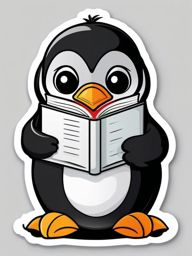 Penguin Reading Book Sticker - A penguin engrossed in a good book, creating a cozy and intellectual atmosphere. ,vector color sticker art,minimal