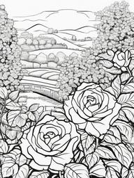 Rose Coloring Pages - Rose bush in a beautiful garden setting  simple coloring pages