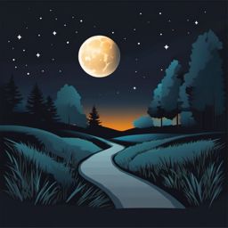 Moonlit path sticker- Nighttime walk, , sticker vector art, minimalist design