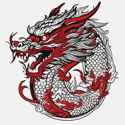 Red Japanese Dragon Tattoo - Traditional Japanese dragon tattoo with red accents.  simple color tattoo,minimalist,white background