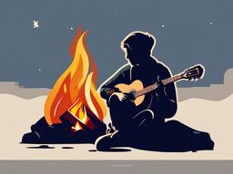 Person clipart - person playing guitar by the campfire  color,minimalist,vector clipart