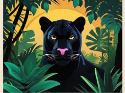 Black Panther Clip Art - Mysterious black panther in the jungle,  color vector clipart, minimal style