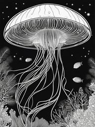 Sea Animal Coloring Pages - Jellyfish glowing in the dark ocean  simple coloring pages