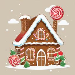 Gingerbread House clipart - gingerbread house with lollipops in the garden  color,minimalist,vector clipart