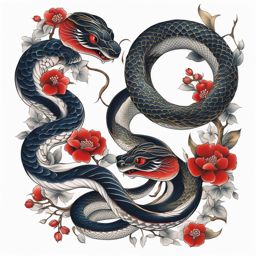 Tattoo Japanese snake, Tattoos featuring Japanese-style snake imagery. colors, tattoo patterns, clean white background