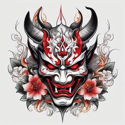 hannya mask design  simple color tattoo,white background,minimal