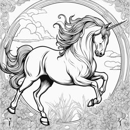 unicorn coloring pages - trickster unicorn, a master of illusions, creating fantastical scenes with every flick of its tail. 