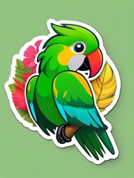 Colorful Parrot in Rainforest Emoji Sticker - Tropical beauty in lush greenery, , sticker vector art, minimalist design