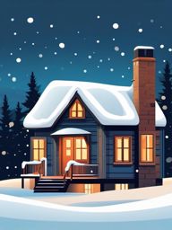 Snowy cottage sticker- Cozy and picturesque, , sticker vector art, minimalist design