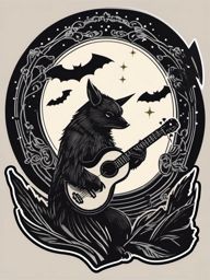 Banjo-playing Bat sticker- Nocturnal String Serenade, , sticker vector art, minimalist design