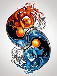 yin yang tattoos fire and water  simple color tattoo,white background