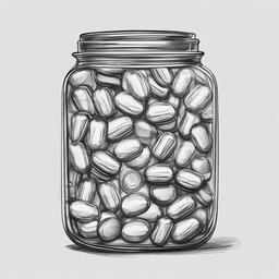 drawing of candy in a jar  minimal rough sketch scribbles,doodles,black and white