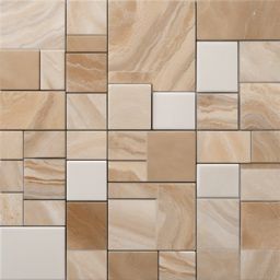 Travertine and porcelain and granite and marble and travertine patchwork tile arrangement top view, product photoshoot realistic background, hyper detail, high resolution