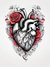 Heart floral tattoo, Floral heart, captivating fusion of love and nature. , tattoo color art, clean white background