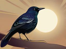 Starling Cartoon - Cartoon of starling with shiny feathers  