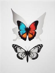 half moth half butterfly tattoo  simple color tattoo, minimal, white background