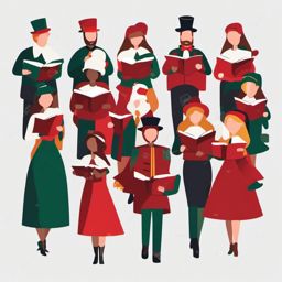 Xmas with carolers singing clipart  simple, 2d flat