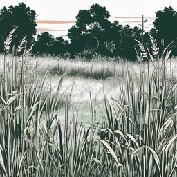 a backyard with tall grass   , vector illustration, clipart