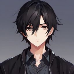 boy face, dark hair,  front facing ,centered portrait shot, cute anime color style, pfp