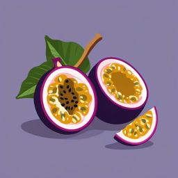 Passion Fruit and Scoop Clipart - Passion fruit with a scoop of its flesh.  color vector clipart, minimal style